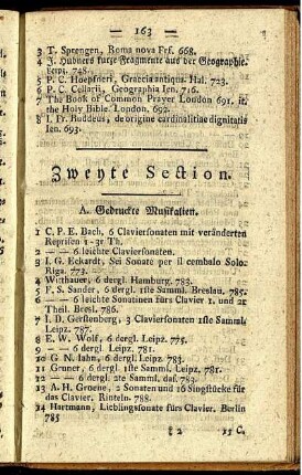 Zweyte Section. - Vierte Section.