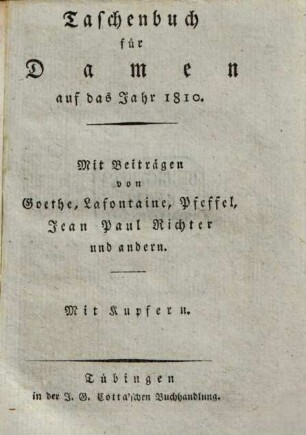 Taschenbuch für Damen : auf das Jahr ... 1810