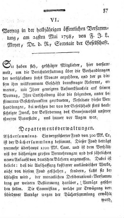 VI. Vortrag in der halbjährigen öffentlichen Versammlung, am 24sten Mai 1798
