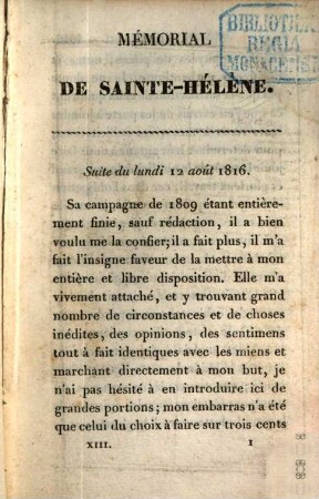 Mémorial de Sainte-Hélène : ou Journal ou se trouve consigné, jour par jour, ce qu'a dit et fait Napoléon durant dix-huit mois. 13