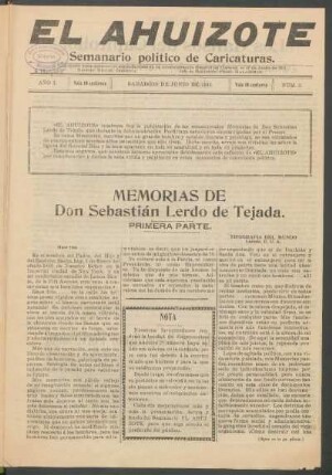 Memorias de Don Sebastián Lerdo de Tejada. : Primera parte.