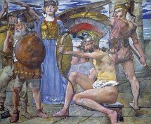Wandschmuck der Villa Katzenellenbogen (Odysseus im Kampf mit den Freiern). Gemäldezyklus von insgesamt 11 Bildern