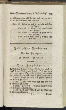 Siebenzehente Katechisation. Von den Zugvögeln.
