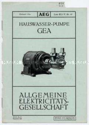 Hauswasser-Pumpe GEA (O) (Liste Kf 2/V, Nr.10)