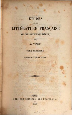Études sur la littérature française au dix-neuvième siècle. 3