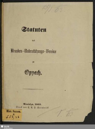 Statuten des Kranken-Unterstützungs-Vereins zu Oppach
