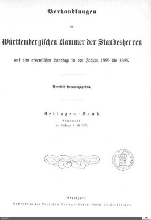 2,19: Landtag Württemberg - Kammer 1, Beilagen 1886-1888