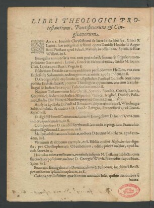 Libri Theologici Protestantium, Pontificiorum & Cinglianorum.
