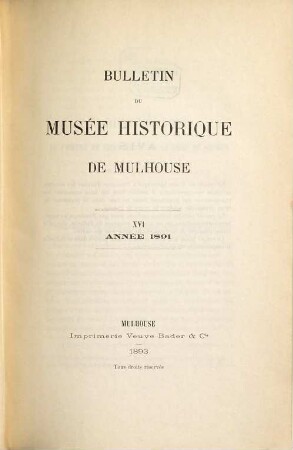 Bulletin du Musée Historique & des Sciences Humaines. 16. 1891