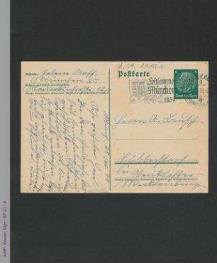 Postkarte von Helene Raff an Adolf Brusch, hs.