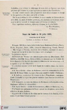 Séance du Comité du 10 juillet 1865