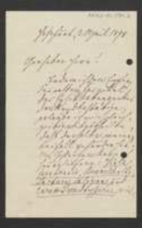Brief von August Vill an Unbekannt