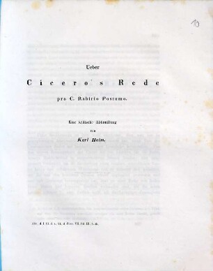 Ueber Cicero's Rede pro C. Rabirio Postumo : eine kritische Abhandlung