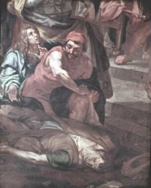 Der heilige Valentin heilt einen Kranken (hinten die Enthauptung des heiligen Maximilian)