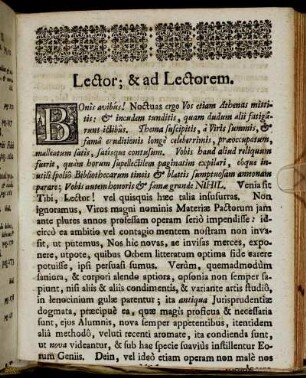 Lector; & ad Lectorem.