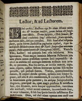 Lector; & ad Lectorem.