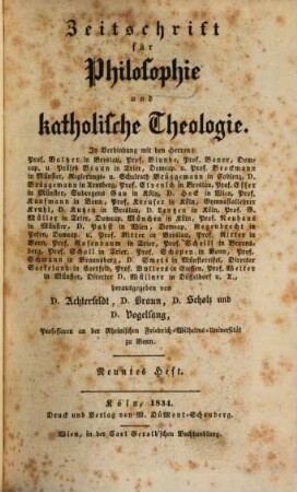 Zeitschrift für Philosophie und katholische Theologie. 9/10, 9/10. 1834