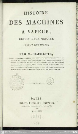 Histoire des machines à vapeur : depuis leur origine jusqu'a nos jours