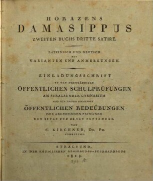 Horazens Damasippus, zweiten Buchs dritte Satire