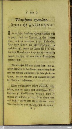 Vierzehntes Gemälde. Friedrichs Freundlichkeit