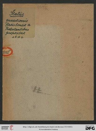 Status Quaestionis Ratisbonae A Protestantibus Propositae, De Paschate celebrando Anno 1724 : Ad meliorem Catholicorum notitiam breviter expositus