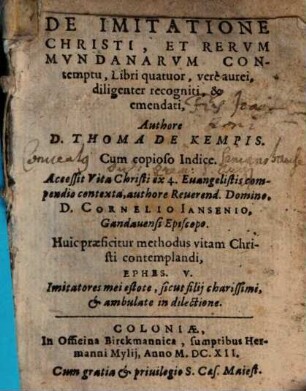 De Imitatione Christi : Lib. 4