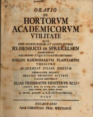 Oratio de hortorum academicorum utilitate