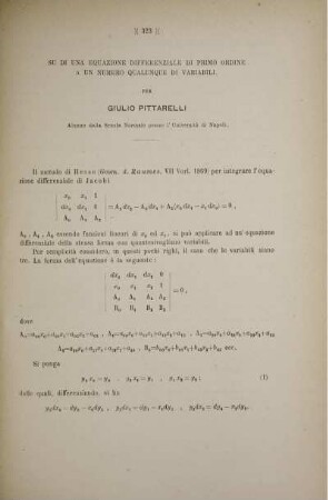 Su di una equazione differenziale di primo ordine a un numero qualunque di variabili.