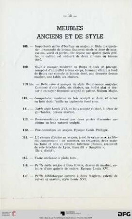 Meubles anciens et de style (Nr. 108-127)