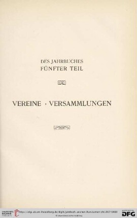 Des Jahrbuches fünfter Teil. Vereine Versammlungen
