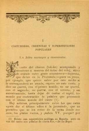 I. Costumbres, creencias y supersticiones populares
