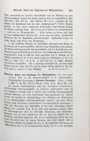 395-396 [Rezension] Baeumker, Clemens, Alfarabi, Über den Ursprung der Wissenschaften (De ortu scientiarum)