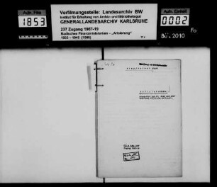 Wimpfheimer, Eugen, Kaufmann in Karslruhe Käufer: Stadt Karlsruhe Lagerbuch-Nr. 4086 und 4087 Karlsruhe