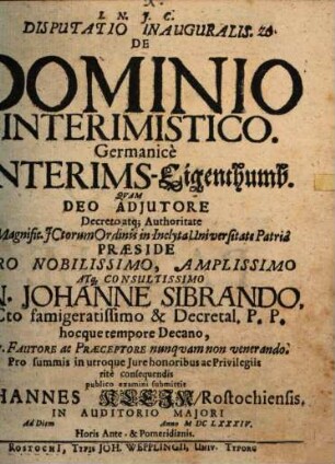 Disp. inaug. de dominio interimistico ...