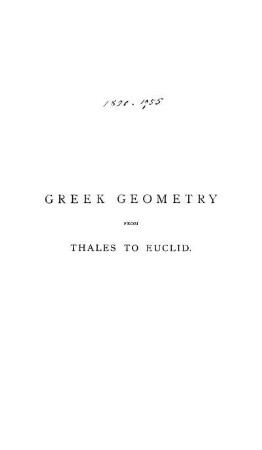 Greek Geometry from Thales to Euclid