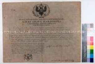 Reiseerlaubnis No. 59 für Oberst Hermann von Boyen und Diener (in russischer Sprache)