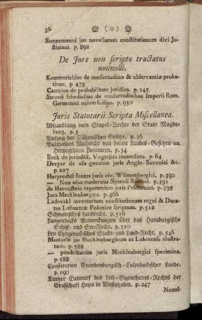 Juris Statutarii Scripta Miscellanea. - De Jure Saxonico Scripta miscellanea.