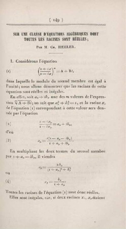 Sur une classe d'équations algébriques dont toutes les racines sont réelles.