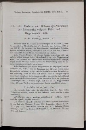 Ueber die Farben- und Behaarungs -Varietäten der Melolontha vulgaris Fabr. und Hippocastani Fabr.
