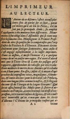 Comparaison De Pindare Et D'Horace : dedie à Monseigneur le premier Président