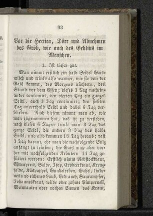 Vor die Hectica, Dörr und Abnehmen des Gröb, wie auch des Geblüts im Menschen.