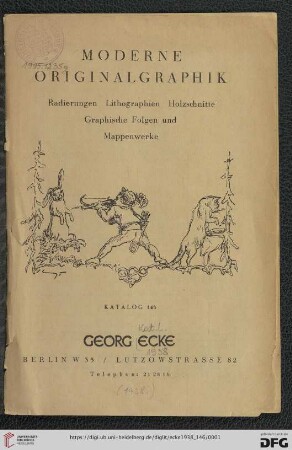 Nr. 146: Antiquariats-Katalog: Moderne Originalgraphik : Radierungen, Lithographien, Holzschnitte, graphische Folgen und Mappenwerke