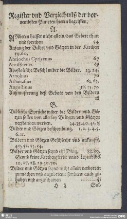 Register und Verziechnüß der vornembsten Puncten hierin begriffen
