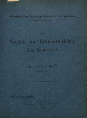Die Seelen- und Erkenntnislehre des Demokrit