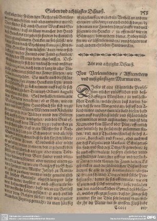 Acht und achtzigster Discurß. Von Verleumbdern/ Affterredern und mißgünstigen Murmurern.