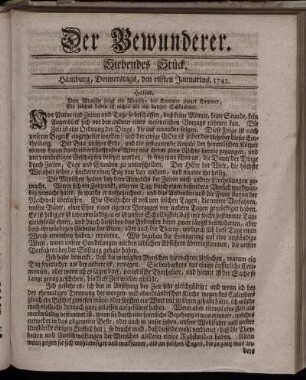 Siebendes Stück. Hamburg, Donnerstags, den eilften Januarius. 1742.