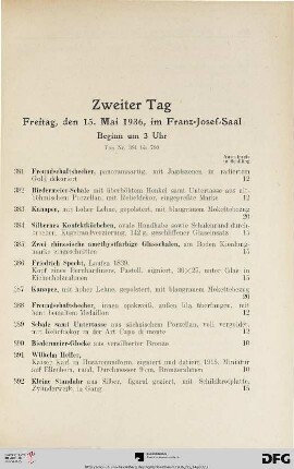 Zweiter Tag: Freitag, den 15. Mai 1936, im Franz-Josef-Saal, Beginn um 3 Uhr (Nr. 381-780)