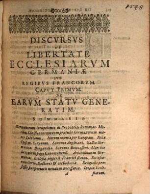 Discursus acad. de libertate ecclesiarum Germaniae tertii sub regibus Francorum pars prior