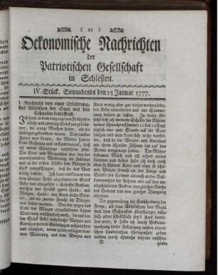 IV. Stück. Sonnabends den 25 Januar 1777.