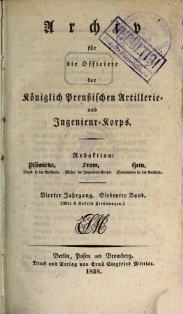 Archiv für die Offiziere der Königlich Preußischen Artillerie- und Ingenieur-Corps. 7, 7 = Jg. 4. 1838